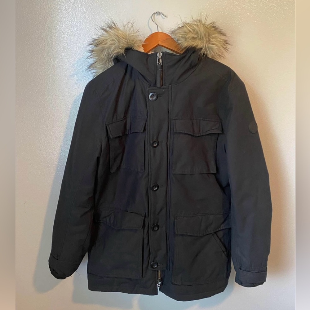 Mens American Eagle Sherpa Lined Parka W/ Removable Faux Fur Hood - Medium